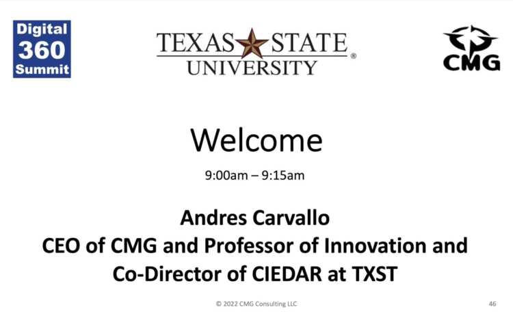 Digital 360 Summit 2022 Day 2 – Andres Carvallo Welcome Keynote – Texas State University